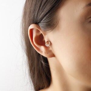 14K Solid Gold Crescent Tragus Earring, Minimalist Cartilage Jewelry, Dainty Diamond Piercing Hoop, Elegant Gift For Her, Gold Jewelry