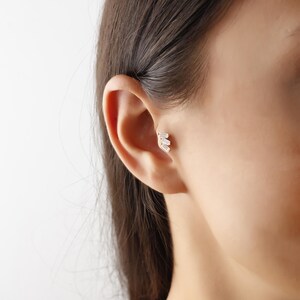 14K Solid Gold Baguette Tragus Earring, Minimalist Cartilage Jewelry, Dainty Diamond Piercing Stud, Elegant Gift For Her, Gold Jewelry