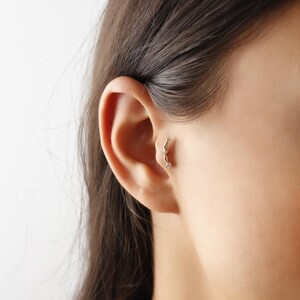14K Solid Gold Curved Tragus Earring, Minimalist Cartilage Jewelry, Dainty Diamond Piercing Stud, Elegant Gift For Her, Gold Jewelry