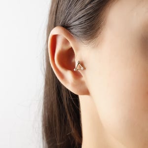 14K Solid Gold Triangle Tragus Earring, Minimalist Cartilage Jewelry, Dainty Geometric Piercing Stud, Elegant Gift For Her, Gold Jewelry