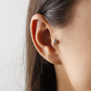 14K Solid Gold Diamond Tragus Earring, Minimalist Cartilage Jewelry, Dainty Piercing Stud For Women, Elegant Gift For Her