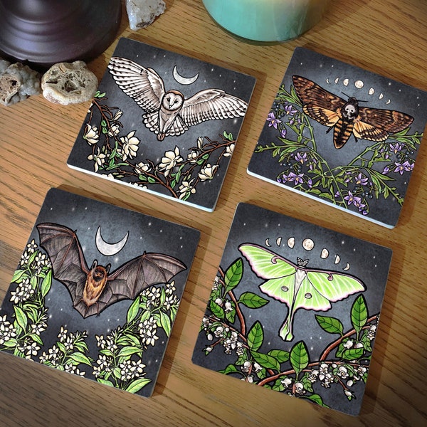 Set of 4 Fly by Night Witchy Coasters