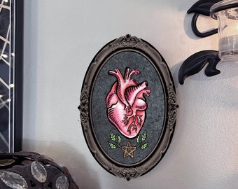 Anatomical Heart, Optical ILLUSION FRAME, Oval Tile Wall Hanging by Mickie Mueller