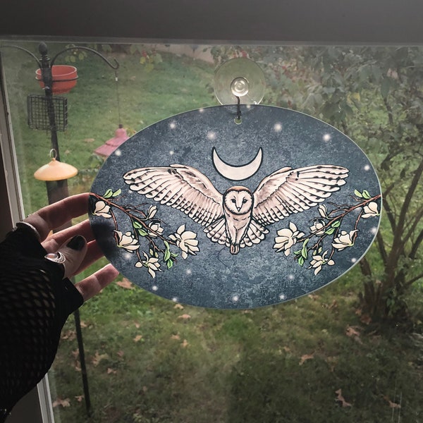 Barn Owl Glass Sun Catcher