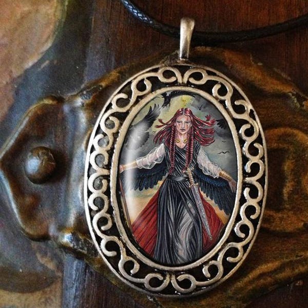 Porcelain Cameo Style Pendant, The Morrigan Art and Free Cordc FREE cord