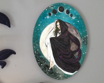 Lunar Eclipse Moon Goddess Oval Tile Wall Hanging
