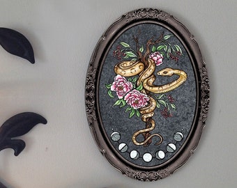 Golden Snake of Good Fortune, Optical ILLUSION FRAME, Oval Tile Wall Hanging by Mickie Mueller