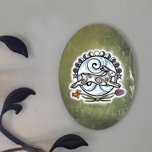 Ostara Rabbit and Moon Oval Tile Wall Hanging by Mickie Mueller