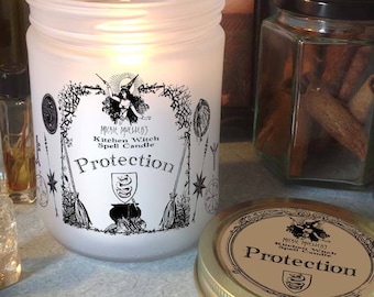 Protection Kitchen Witch Candle Jar, Herb Dressed Candle Included