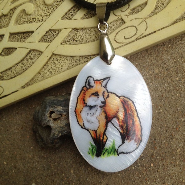 Fox Totem Animal Mother of Pearl Amulet by Mickie Mueller FREE cord