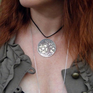 Tree Pentacle Mother of Pearl Amulet by Mickie Mueller FREE cord image 1