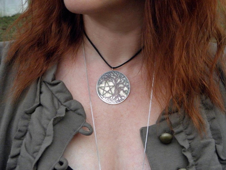 Tree Pentacle Mother of Pearl Amulet by Mickie Mueller FREE cord image 1