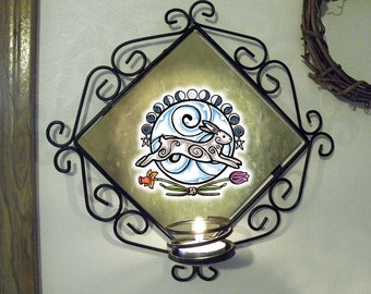 Ostara Rabbit and the Moon Wall Candle Sconce