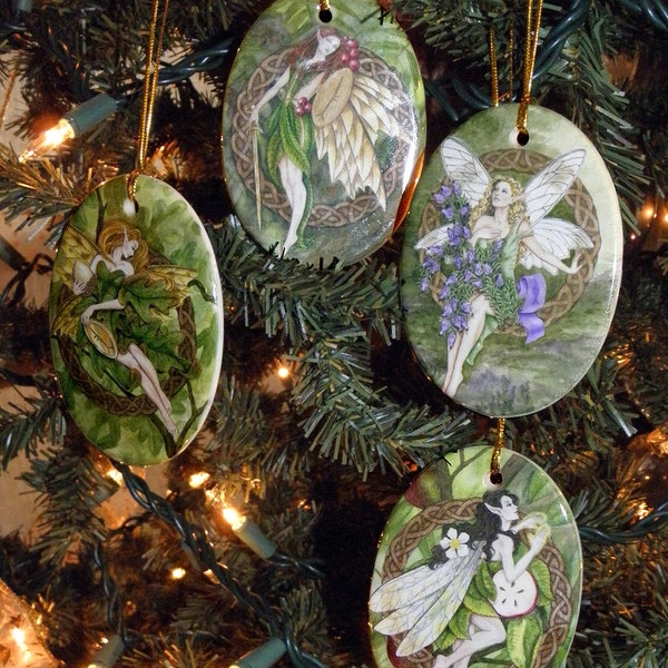 Set of Four Celtic Tree Fairy Holiday Ornaments