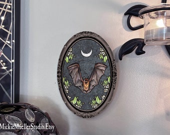 Bat, Optical ILLUSION FRAME, Oval Tile Wall Hanging by Mickie Mueller