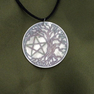 Tree Pentacle Mother of Pearl Amulet by Mickie Mueller FREE cord image 2