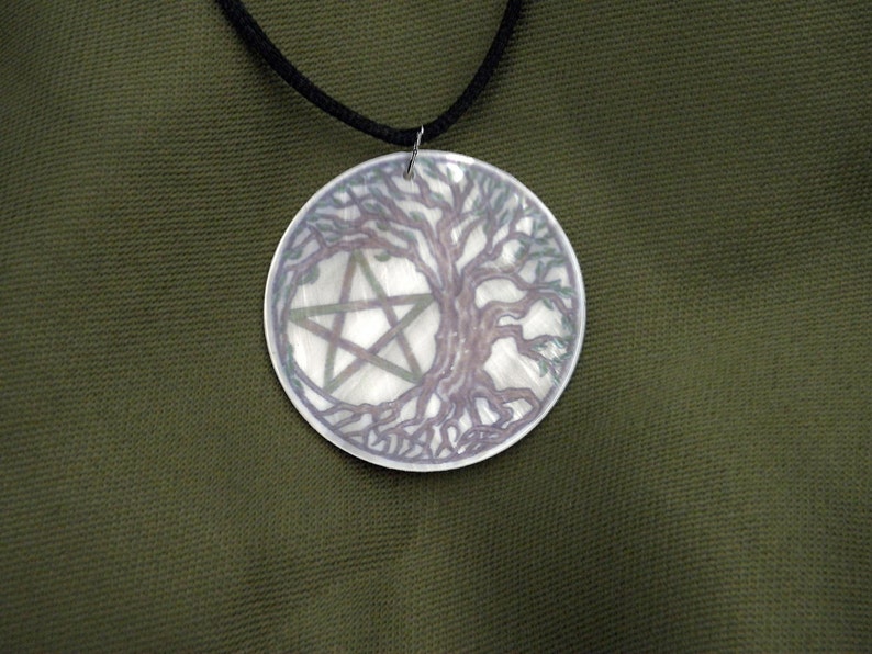 Tree Pentacle Mother of Pearl Amulet by Mickie Mueller FREE cord image 2