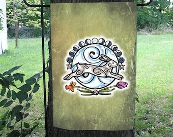 Ostara, Magick Meadow Version, Rabbit and Moon Garden Flag