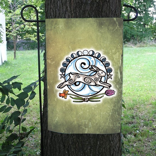 Ostara, Magick Meadow Version, Rabbit and Moon Garden Flag