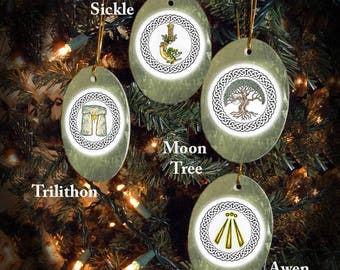 Set of Four Druid Symbols Alban Arthan,/Winter Solstice Ornaments