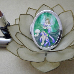 Mother and Child Fairy Compact Fantasy Art Mirror image 1