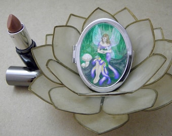 Mother and Child Fairy Compact Fantasy Art Mirror