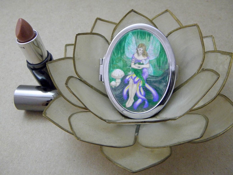 Mother and Child Fairy Compact Fantasy Art Mirror image 1