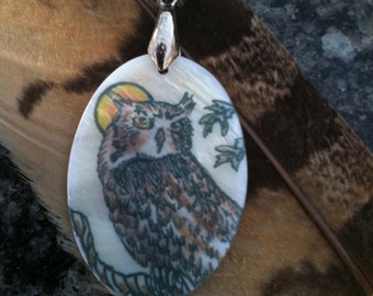 Owl Totem Animal Mother of Pearl Amulet by Mickie Mueller FREE cord