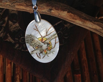 Hawk in Flight Totem Animal Mother of Pearl Amulet by Mickie Mueller FREE cord