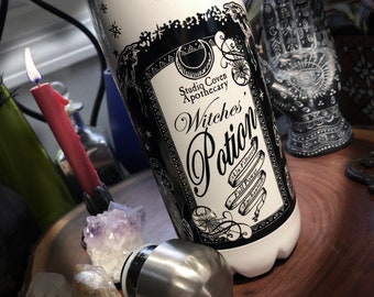 Water Bottle, Witchy Goth Apothecary Potion Design, Stainless Steel