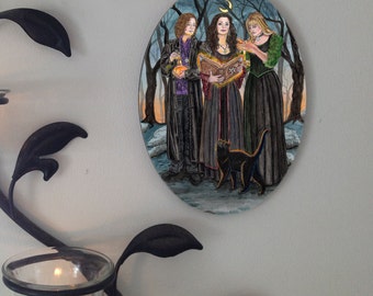 Bell, Book, and Candle, Art from the Cover of Circle, Coven and Grove,  Oval Tile Wall Hanging by Mickie Mueller