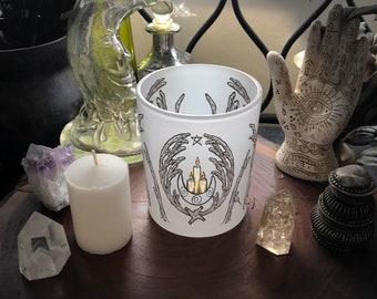 Imbolc  Candles and Branches Frosted Candle Holder, Blessed Votive Candle Included