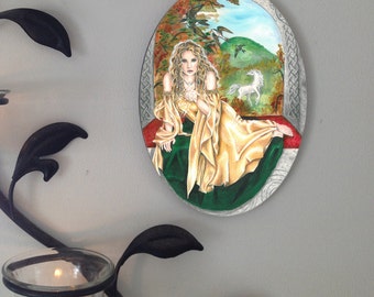 Goddess Rhiannon, Oval Tile Wall Hanging