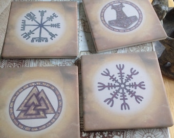 Set of 4 Viking, Heathen Magical Symbols Coasters