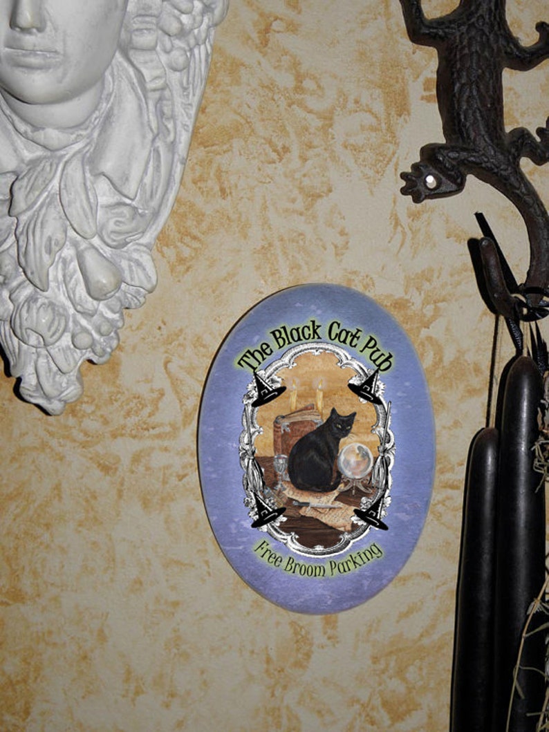 The Black Cat Pub... Oval Tile Wall Hanging image 2