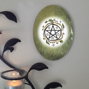 Swirling Leaves Pentacle, Oval Tile Wall Hanging