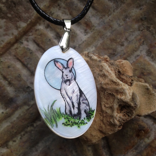 Rabbit Totem Animal Mother of Pearl Amulet by Mickie Mueller FREE cord