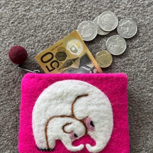 Cute Felt Wool Coin Purse for Kids or Mom – Pink Merino Sheep Wallet, Eco Friendly Small Wallet Gift, Handcrafted Coin Pouch，in Australia