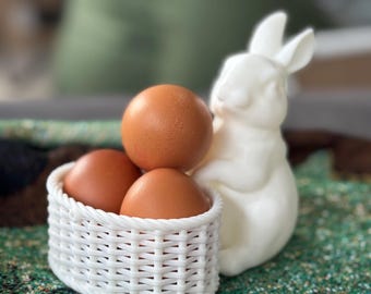 3D Printed Easter Bunny Basket – Cute White Rabbit Candy Holder, Small Easter Egg Bowl for Kids, Spring Home Decor Bunny Dish