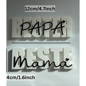 Letrero con nombre impreso en 3D "Beste Papa Mama", bloque de letras decorativo independiente para papá o mamá, regalo personalizado para padres o exhibición de escritorio