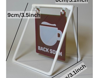 Back Soon Desk Sign, 3D Printed Hanging Office Table Sign with Stand, Reversible Mini Display for Shop or Work Desk Decor