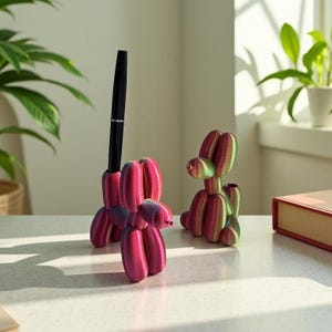 Uchwyt na długopisy w kształcie psa z balonu, zabawny stojak na ołówki na biurko z nadrukiem 3D, siedzące i stojące figurki psów z balonu, prezent dekoracyjny do biura dla miłośników psów