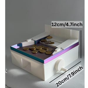 Mechanical Coin Pusher Toy, Hand Crank Arcade Style Desktop Game, 3D Printed Mini Coin Dozer for Kids and Adults, Retro Game Decor