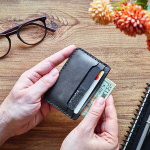 Minimalistisch portemonnee cadeau-idee, handgemaakte volnerf lederen creditcardhouder, slanke identiteitskaart herenportemonnee voor vaderdag - antraciet