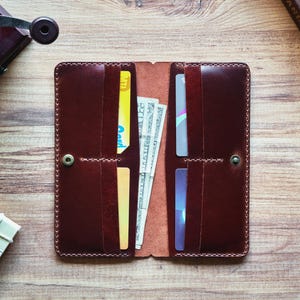 Cartera de cuero personalizada con broche, billetera larga hecha a mano con botón, regalo para ella, billetera delgada para hombres y mujeres - Marrón antiguo