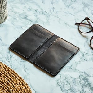 Porta carte in pelle personalizzato, regalo in pelle per il 3° anniversario, regalo personalizzato per la festa del papà, portafoglio in pelle per papà - Antracite