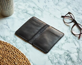 Tarjetero de piel personalizado, regalo de piel para el tercer aniversario, regalo personalizado para el día del padre, billetera de piel para papá - Antracita