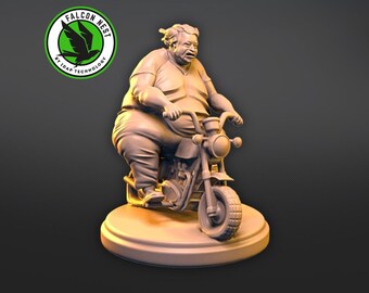 Fat man on tiny bike - deck computers sci-fi components resin pieces 3d printed miniatures custom tokens board game