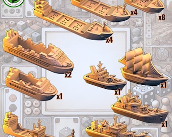Company and Unique ship tiles set for Panamax - boardgame upgrade vessels detailed miniatures trade boats game tokens replacement deluxe