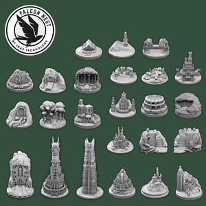 Komplettes 3D-Geländeset „Krieg des Rings“ – 24 ikonische Schauplätze für das Brettspiel „Krieg der Ringe“ – Hochwertige 3D-gedruckte Miniaturen
